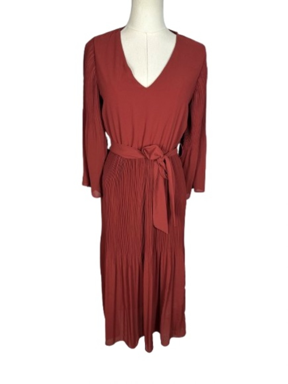 Lulu's Rust Red V-Neck Long Sleeve Belted Maxi Dress